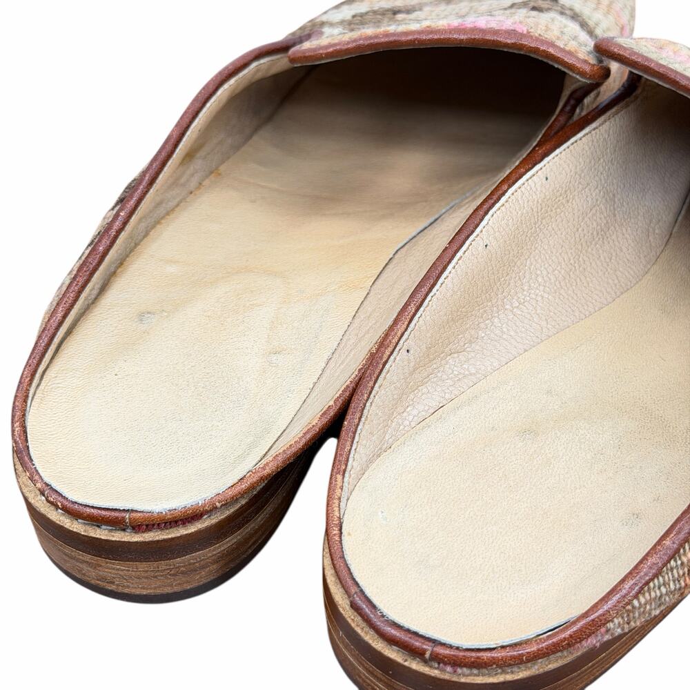Mules Kilim Smoking Shoes Mule Women SZ 11 Tapestry Leather Wool Textile Brown - Picture 14 of 14